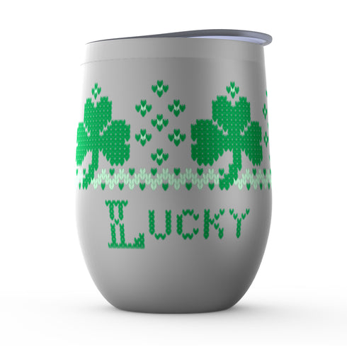 Shamrock Stemless Wine Tumblers, Irish Knitter Wine Tumbler, Knitter Gift, Red Headed Knitter Gift, Knitting Tumbler